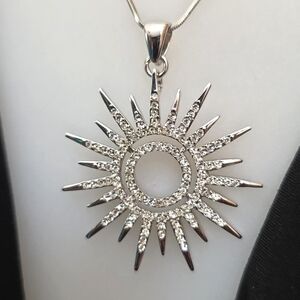 Silver Celestial Sunburst CZ Pendant Necklace